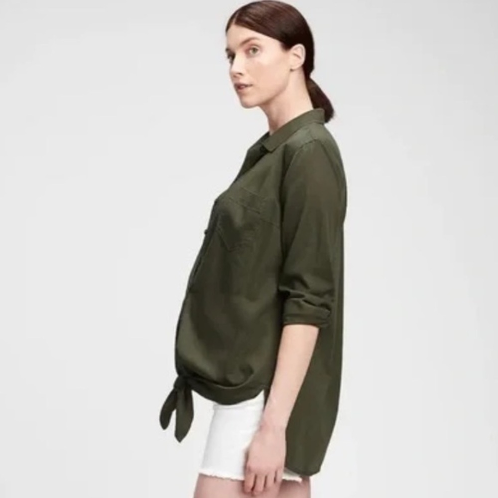 Gap maternity tie front long sleeve button front shirt